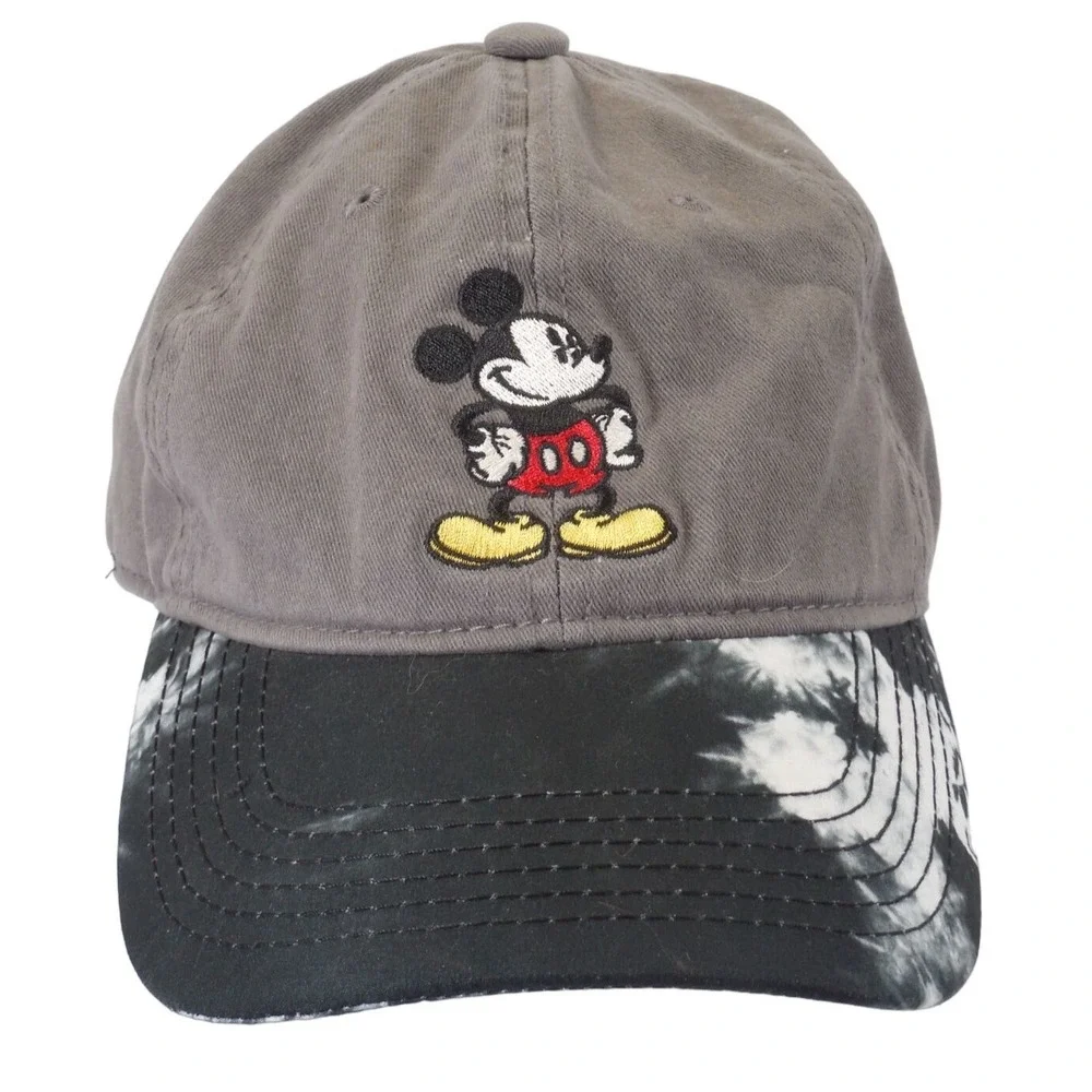 Disney Mickey Mouse Gray Adjustable Hat with Black White Tie Dye Brim